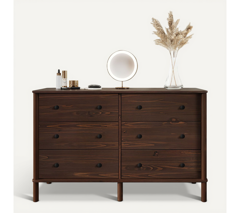 Commode Apoana L 132 Cm 6 Tiroirs En Bois Massif - Coloris Noyer