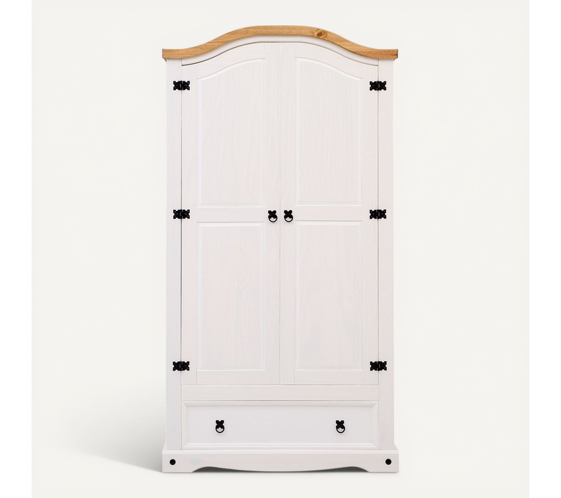 Armoire Campo Avec 2 Portes Et 1 Tiroir - En Pin Massif Coloris Blanc/naturel