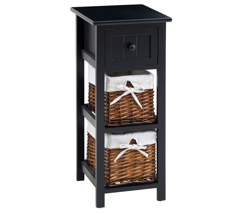 Table De Chevet Talasi Avec 1 Tiroir Et 2 Paniers - En Bois Lasuré Noir