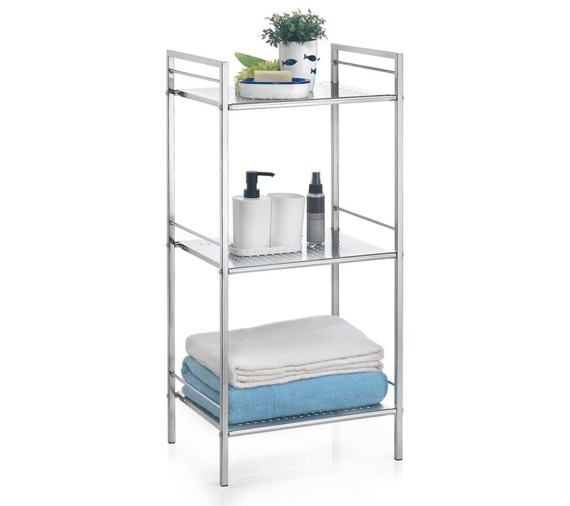 Étagères Salle De Bains Matis, Avec 3 Tablettes En Métal Chromé