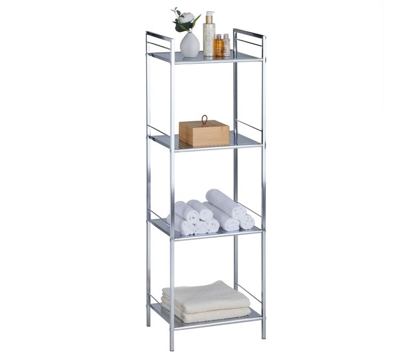 Étagères Salle De Bains Matis, Avec 4 Tablettes En Métal Chromé