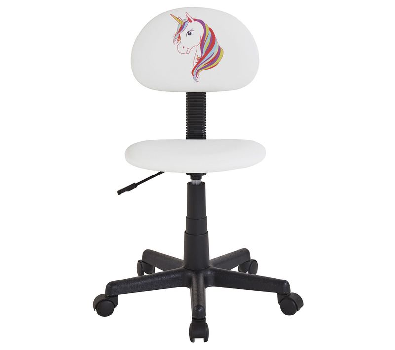 Chaise De Bureau Pour Enfant Unicorn, Revêtement Synthétique Blanc Avec Motif Licorne