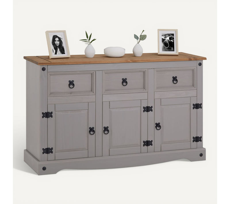 Buffet Salle À Manger Ramon L 125 Cm En Bois Massif - Gris