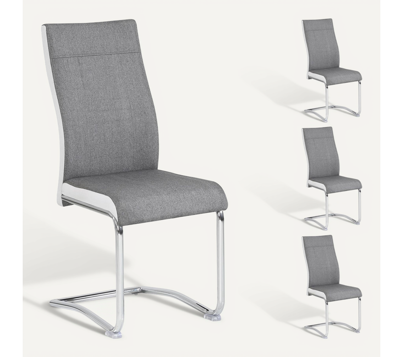 Lot De 4 Chaises Alba, En Tissu Gris Et Blanc