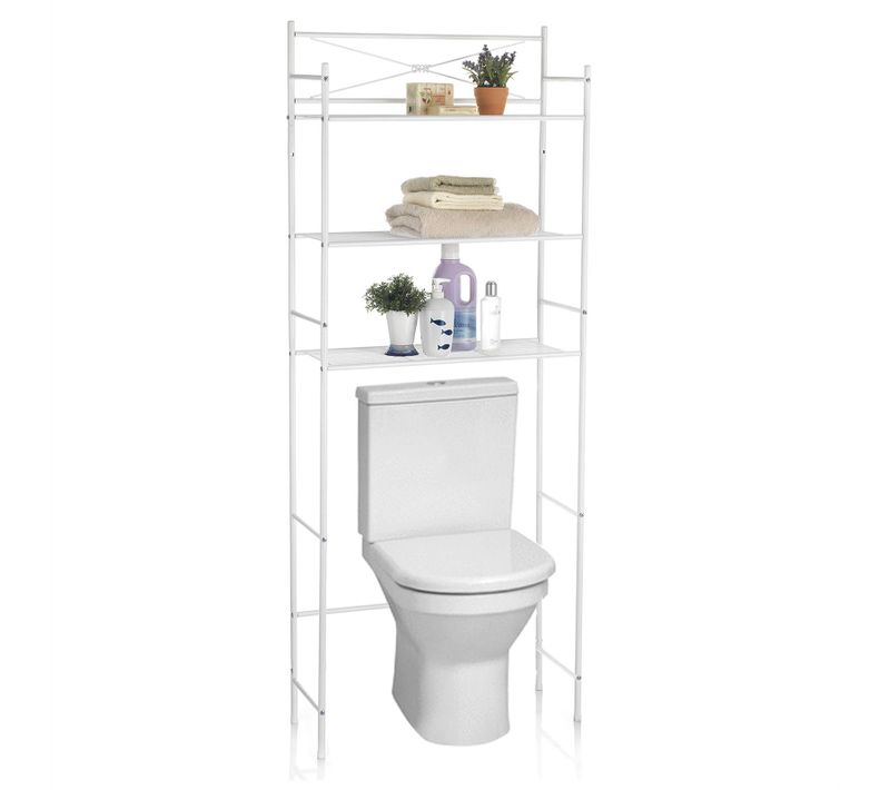 Etagère De Salle De Bain Marsa, Rangement Pour Wc/lave-linge, En Métal Laqué Blanc