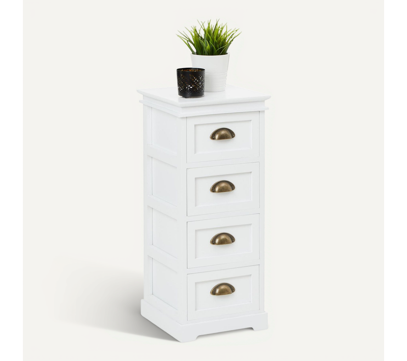 Chiffonnier Landhaus, 4 Tiroirs, Blanc