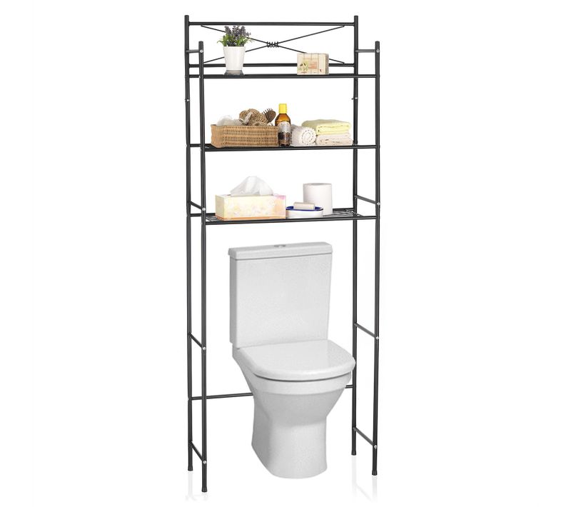 Etagère De Salle De Bain Marsa, Rangement Pour Wc/lave-linge, En Métal Laqué Noir