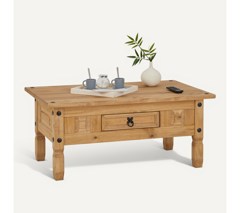 Table Basse En Pin Salsa Style Mexicain, Avec 1 Tiroir