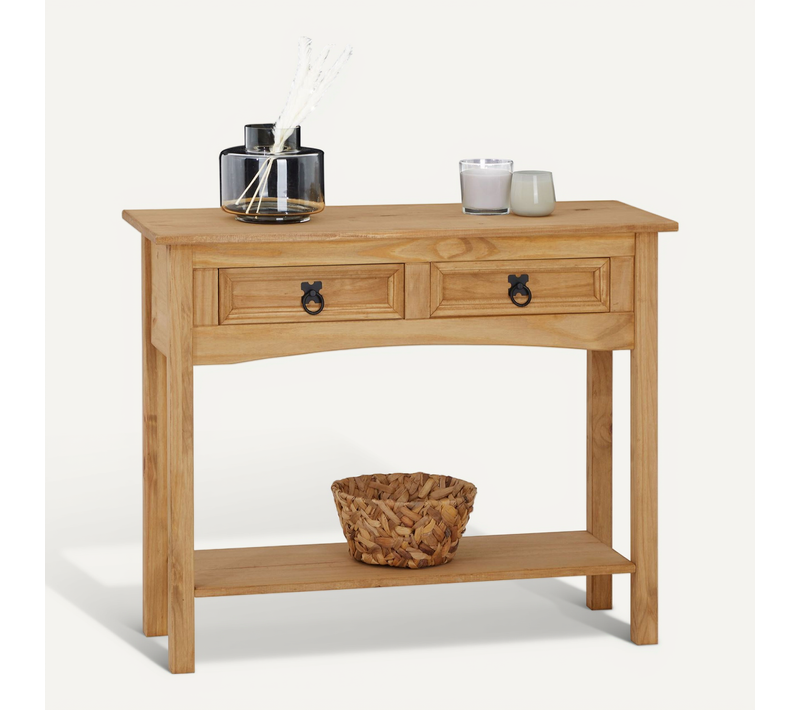 Table Console En Pin Salsa Style Mexicain, Avec 2 Tiroirs