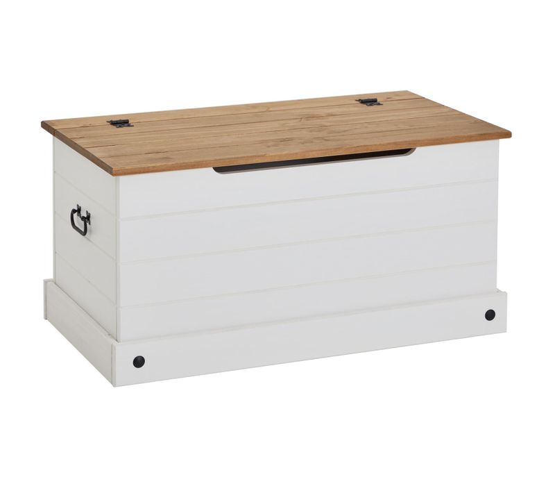 Coffre De Rangement Campo Style Mexicain En Pin Lasuré Blanc Et Brun