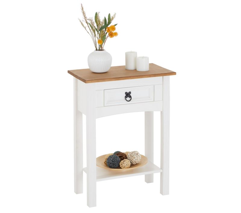 Table Console En Pin Campo Style Mexicain, Avec 1 Tiroir Et 1 Étagère