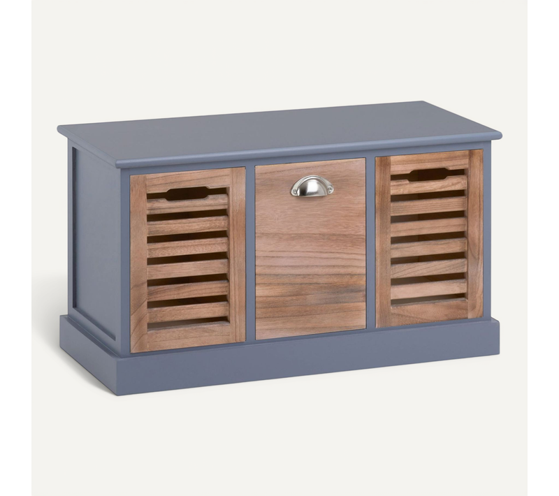 Banc De Rangement Trient, 3 Caisses, Gris Et Finition Bois Naturel