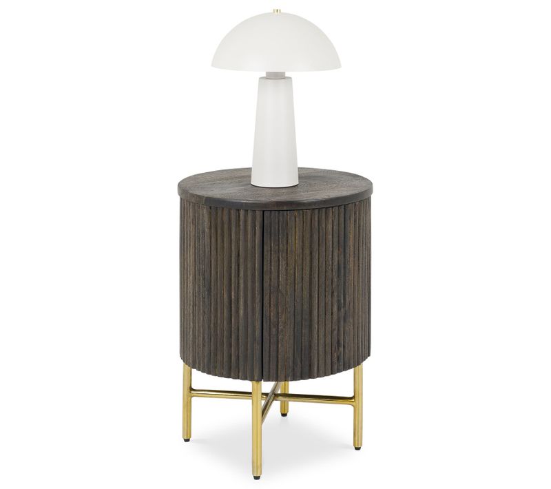 Table De Chevet Fluted En Bois De Manguier Massif Avec 1 Porte - Brun