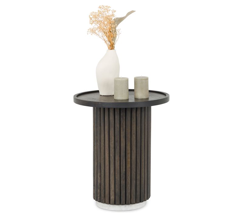 Table D'appoint Sarda Ronde En Bois De Manguier Massif - Brun Et Blanc