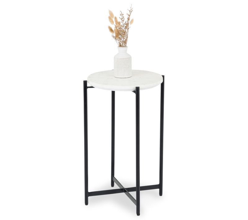 Table D'appoint Crato Ronde En Marbre - Blanc Et Noir