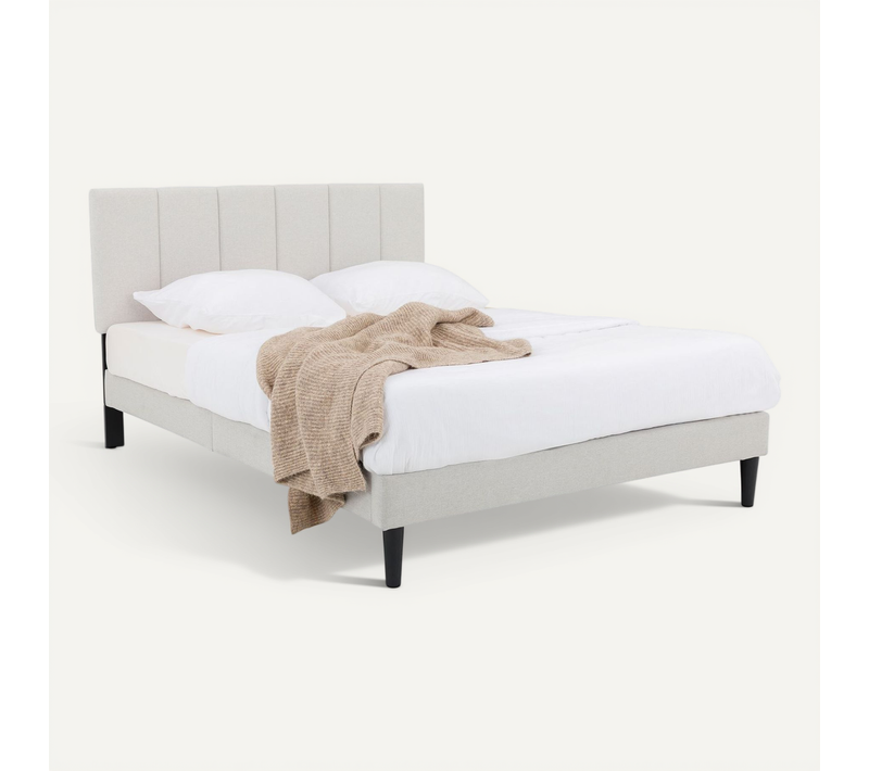 Lit Double Olbia 140 X 190 Avec Sommier En Tissu - Gris Clair