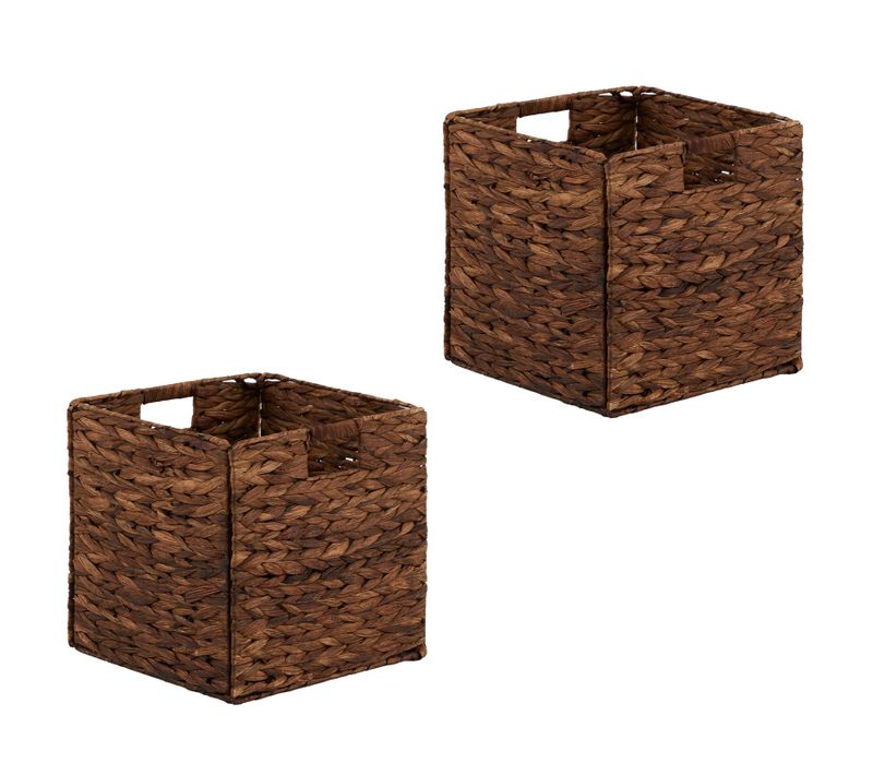 Lot De 2 Paniers Pliables Cao En Jacinthe D'eau, Boîte De Rangement Coloris Brun, 32 X 32 X 32 Cm