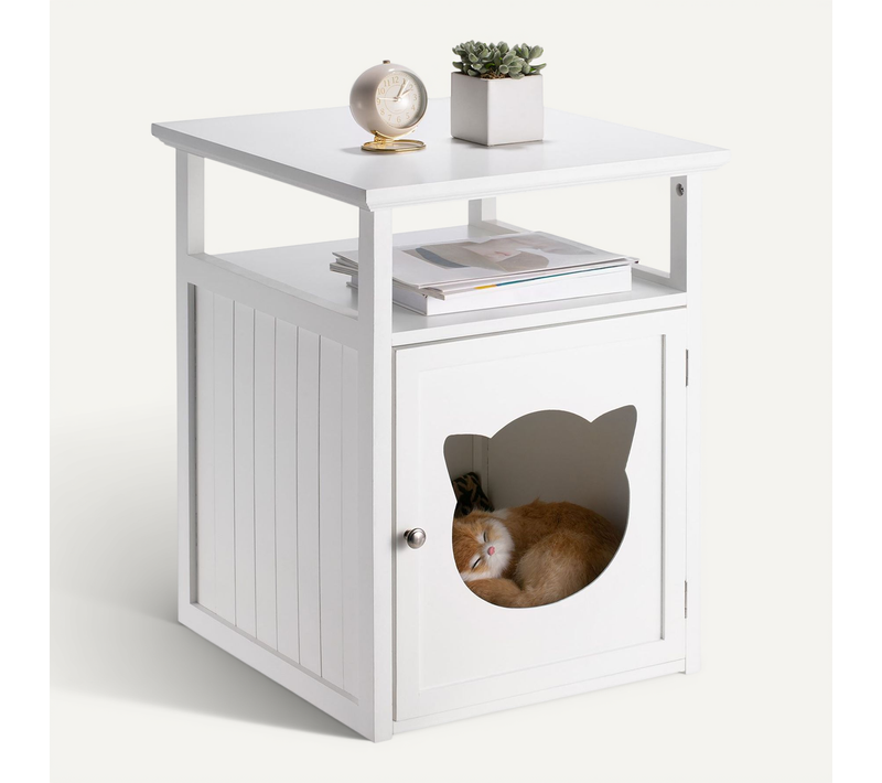 Table De Chevet Gato Avec Niche Pour Chat En Mdf Blanc