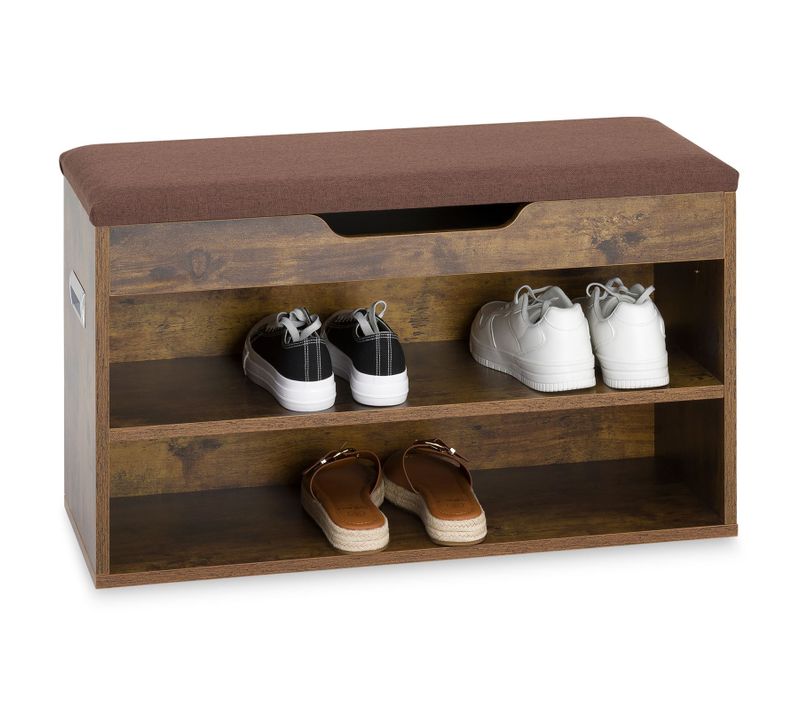 Banc De Rangement à Chaussures Isaac Avec Coffre, En Bois - Coloris Old Style Et Brun