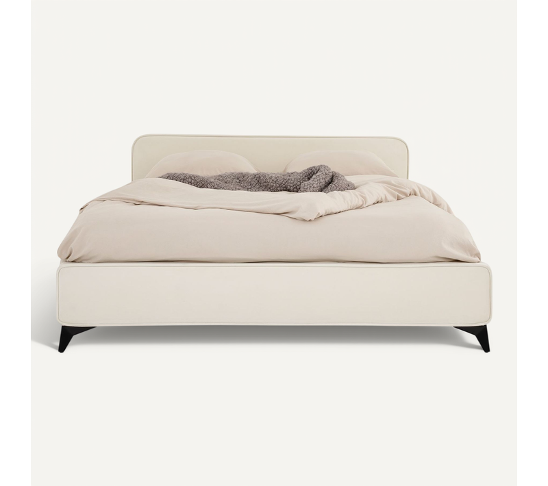 Lit Double Ravello 140 X 190 Cm, Revêtement En Tissu - Blanc Crème