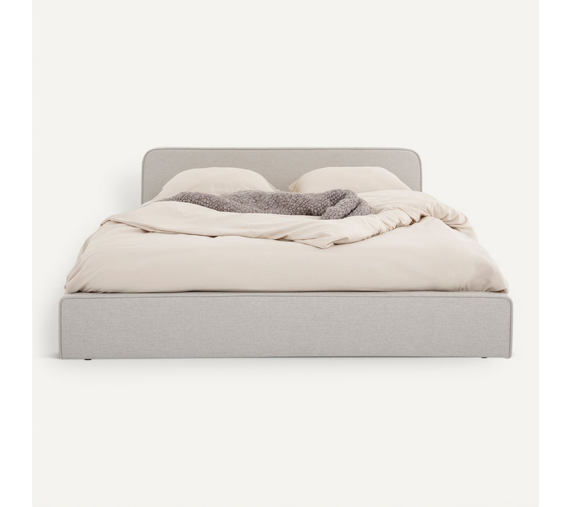 Lit Double Belarti 140 X 190 Cm Rembourré, Revêtement En Tissu - Gris Clair
