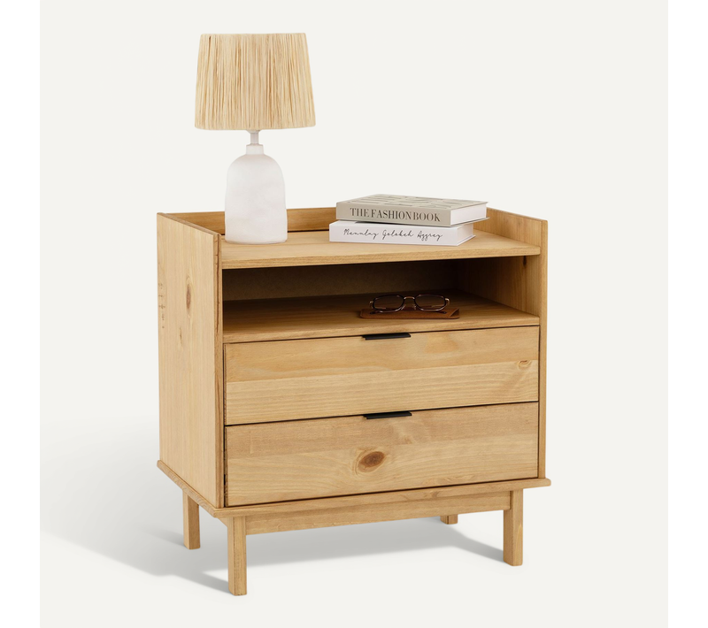 Table De Chevet Tepera H 64 Cm 2 Tiroirs Et 1 Niche En Bois Massif - Finition Laquée