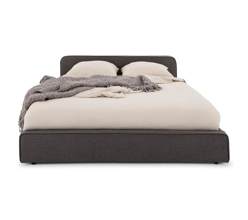 Lit Double Belarti 140 X 190 Cm Rembourré, Revêtement En Tissu - Gris Foncé