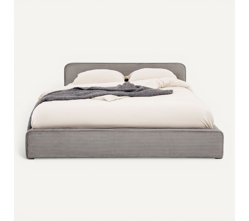 Lit Double Cursio 140 X 190 Cm, Revêtement En Velours Côtelé - Gris