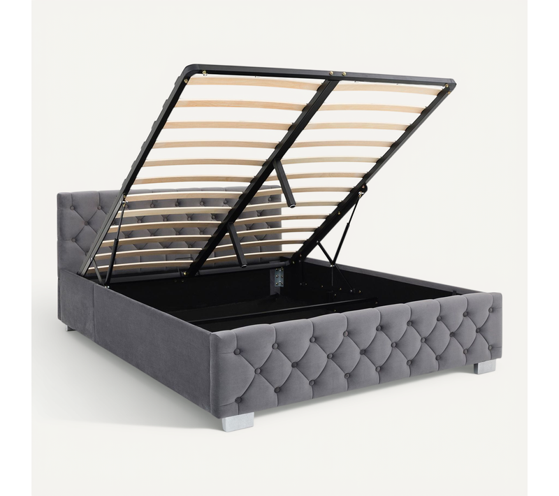 Lit Coffre Nuri Double 160 X 200 Cm Rembourré En Velours - Gris Foncé