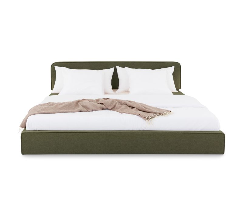 Lit Double Latini 160 X 200 Rembourré Avec Tête De Lit En Tissu Et Sommier - Vert