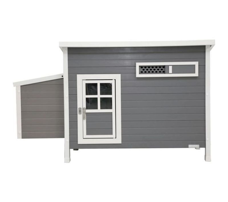 Poulailler Barney Plastique 2-4 Poules - 137x73x83 Cm - Gris Et Blanc - 60% Pvc 40% Bois