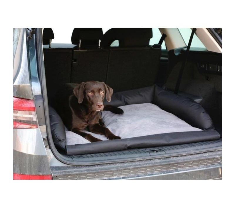 Coussin Coffre Pour Chien 95 X 75 X 16 Cm - Velours Gris/noir Antidérapant