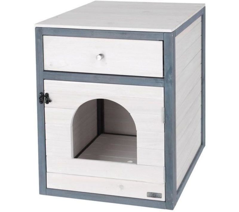 Armoire Litière Ida 58 X 45 X 60 Cm - Blanc/bleu, Tiroir De Rangement