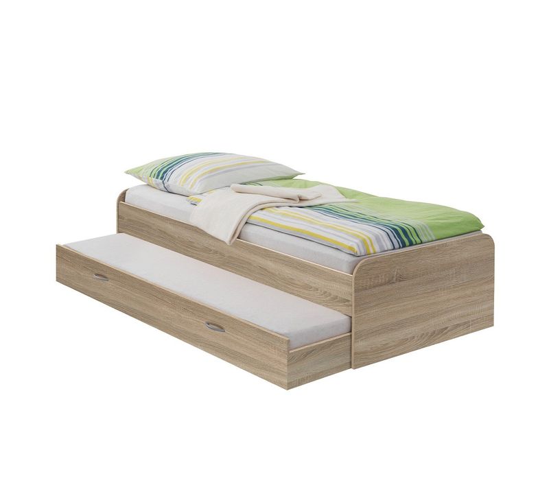 Lit Gigogne Pour Un Double Couchage - Décor Chene - L94,6 X H50,5 X P203 Cm - Fabriqué En Allemagne