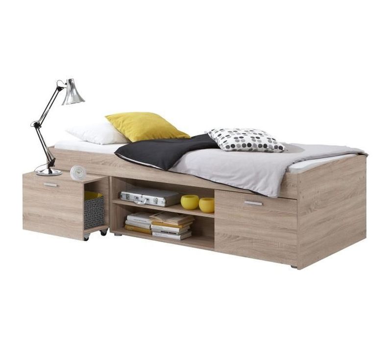 Carlo Lit 1 Place 90x200 Chêne Mélaminé Avec Chevet Escamotable