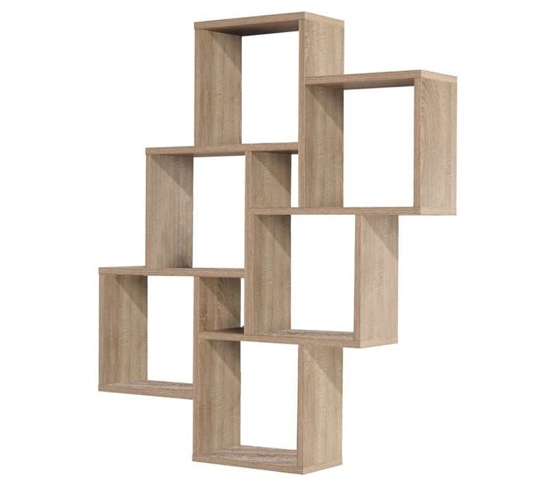 Etagere Murale Avec 8 Compartiments Couleur Chene Tablette Salon Rangement 428743