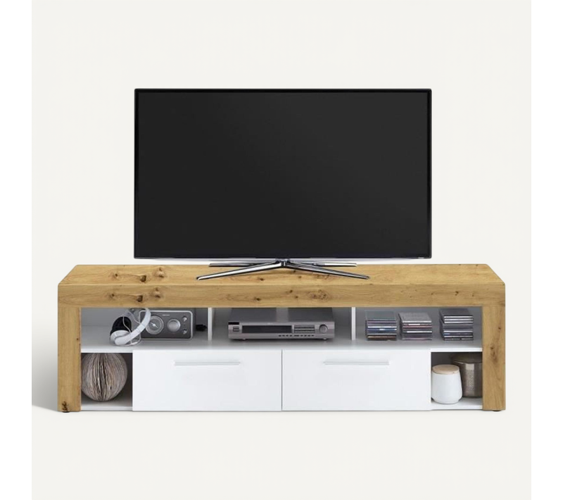 Meuble TV/hifi Vibio 2 - Décor Artisan Chene Et Blanc - L180 X H52,8 X P41,3 Cm