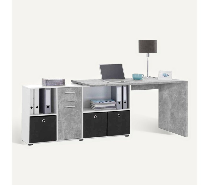 Bureau D'angle Réversible "oxela" 135cm Gris et Blanc