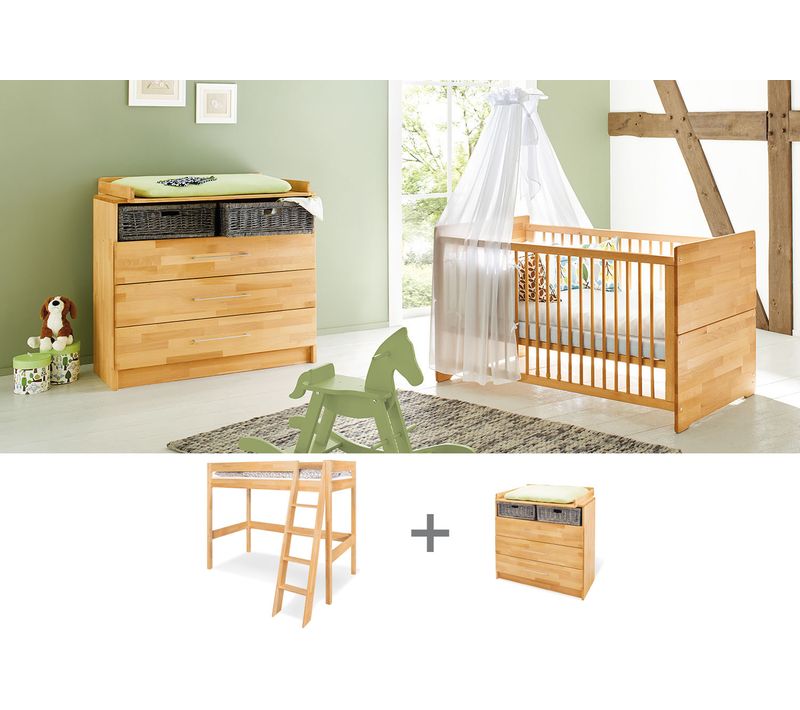 Ensemble Chambre Enfant « natura » Large Avec Lit Mezzanine, à 2 Éléments