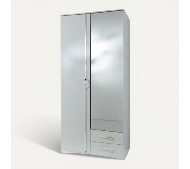 Armoire De Chambre - Panneau De Particules - 2 Portes - Décor Blanc - L 91 X P 56 X H 199 Cm - Trio