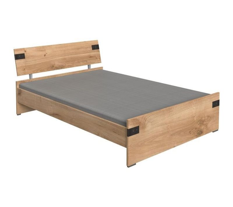 Trikala Lit 140x200 Chêne Poutre et Graphite, Cadre Bas Industriel