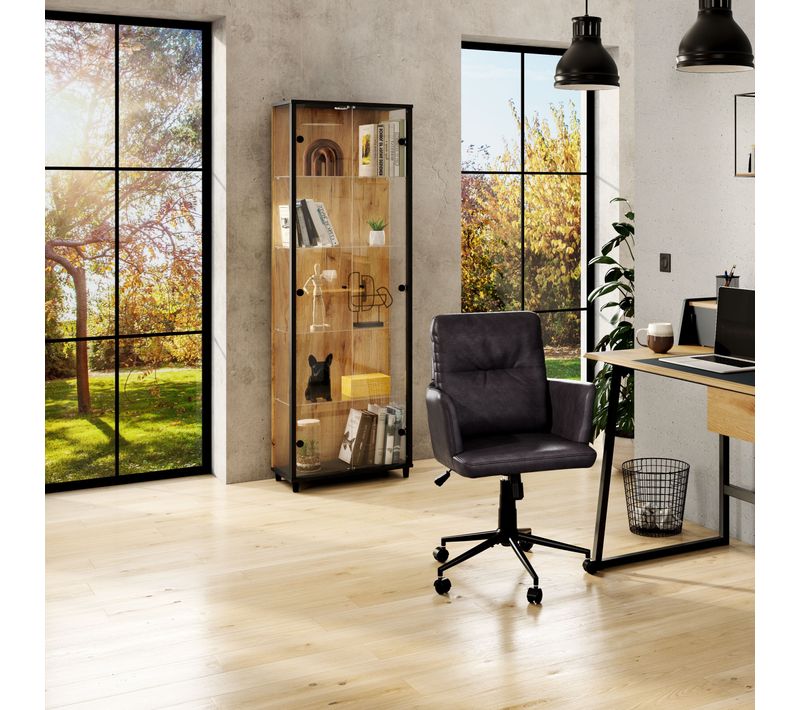 Vitrine 2 portes avec LED KARLA imitation chêne et noir