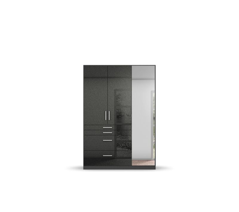 Armoire 3 portes 4 tiroirs L.136 cm PERLA gris et gris brillant