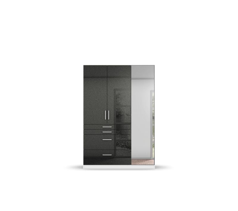 Armoire 3 portes 4 tiroirs L.136 cm PERLA blanc et gris brillant