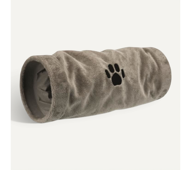 Tunnel De Jeu - Peluche - Ø 22 X 60 Cm - Gris - Pour Chat