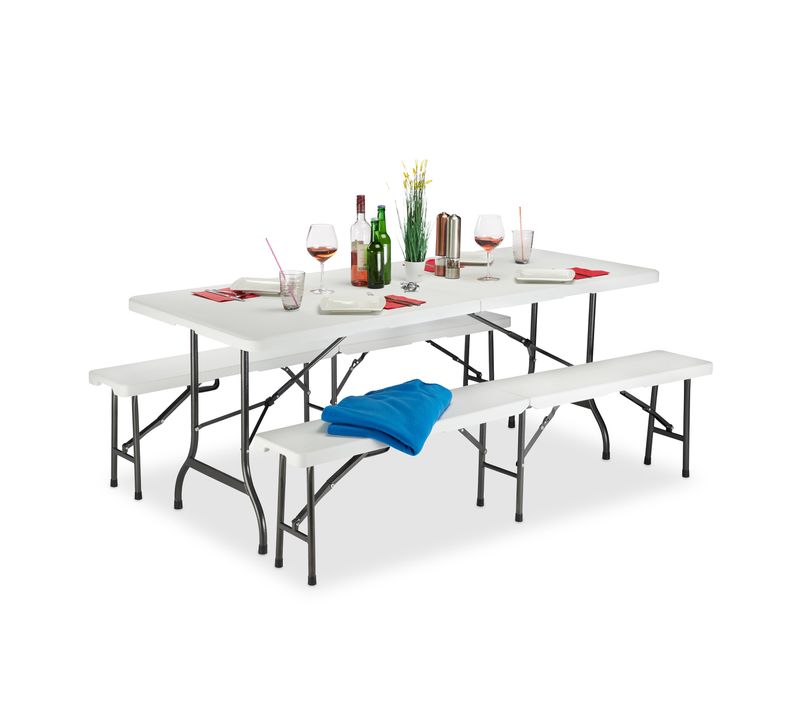 Set 3x Table et 2 Bancs Pliants Jardin