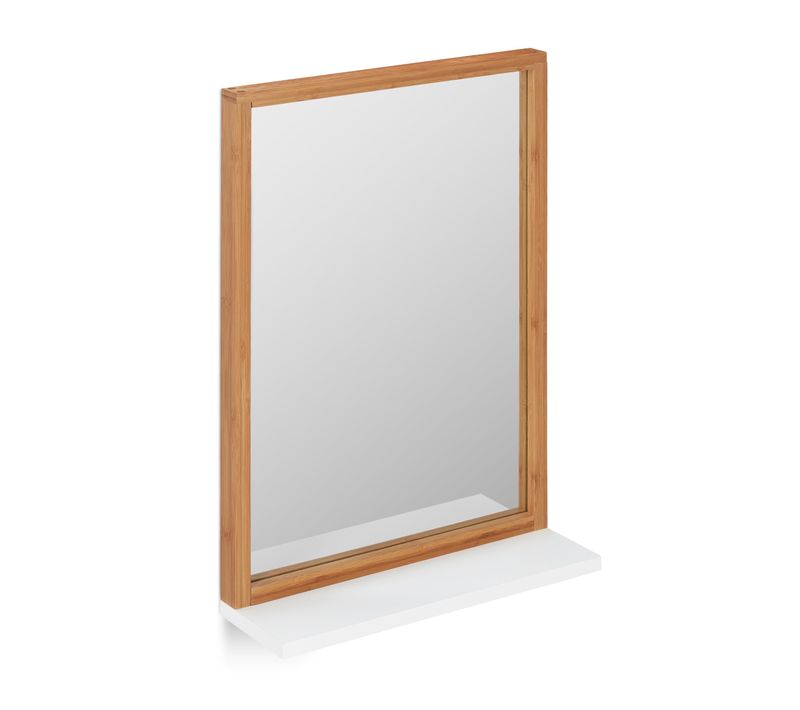 Miroir Mural Bois Avec Tablette Blanche