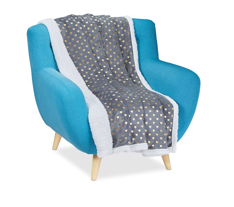 Plaid Gris Cœurs Dorés En Lot De 2