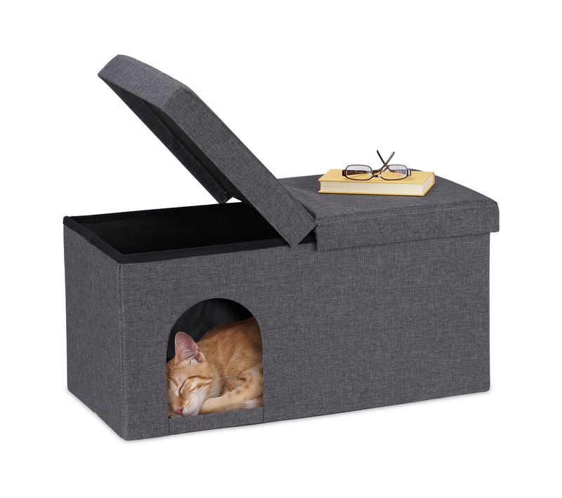Banquette Grise Avec Grotte Pour Chat