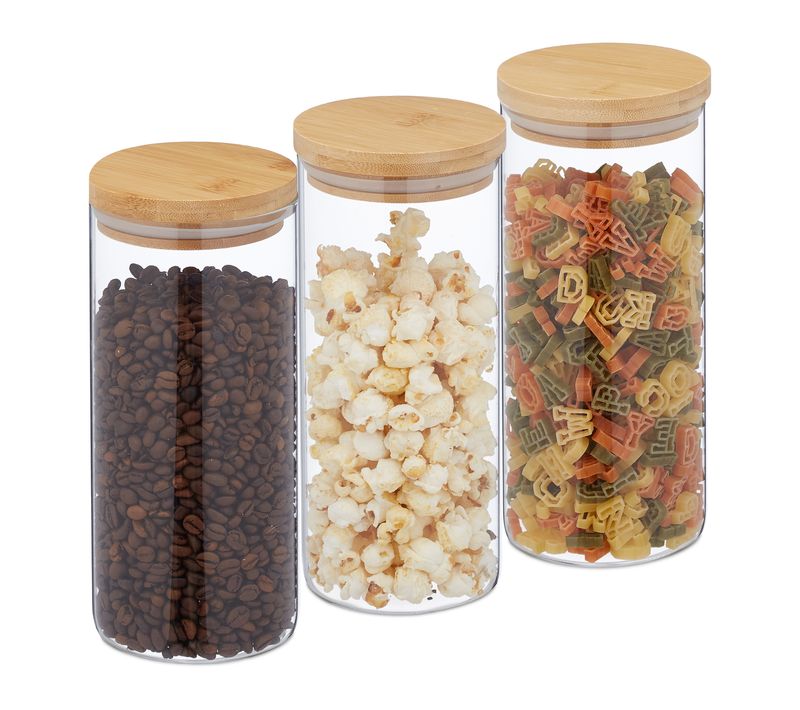 Lot De 3 Bocaux En Verre Avec Couvercle